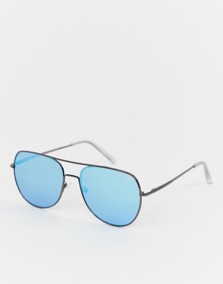 Quay Australia Aviator Sunglasses With Blue Tinted Lens - Blue