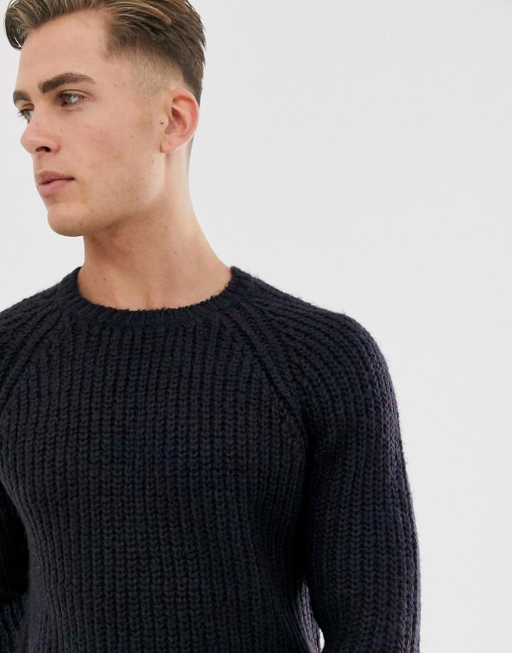 French Connection Chunky Twist Yarn Crew Neck Sweater-blue