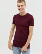 Asos Design Muscle Fit T-shirt With Crew Neck With Roll Sleeve In Burgundy - Red