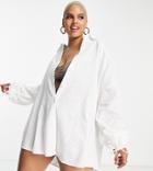 Asos Design Curve Exaggerated Sleeve Beach Shirt In White