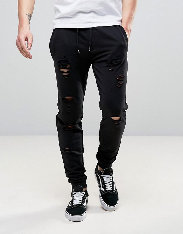 D-struct Distressed Jersey Joggers - Black