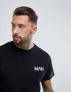 Boohooman Longline T-shirt With Applique Detail In Black - Black