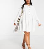 Asos Design Curve Mini Jersey Shirt Dress With Drop Waist In White