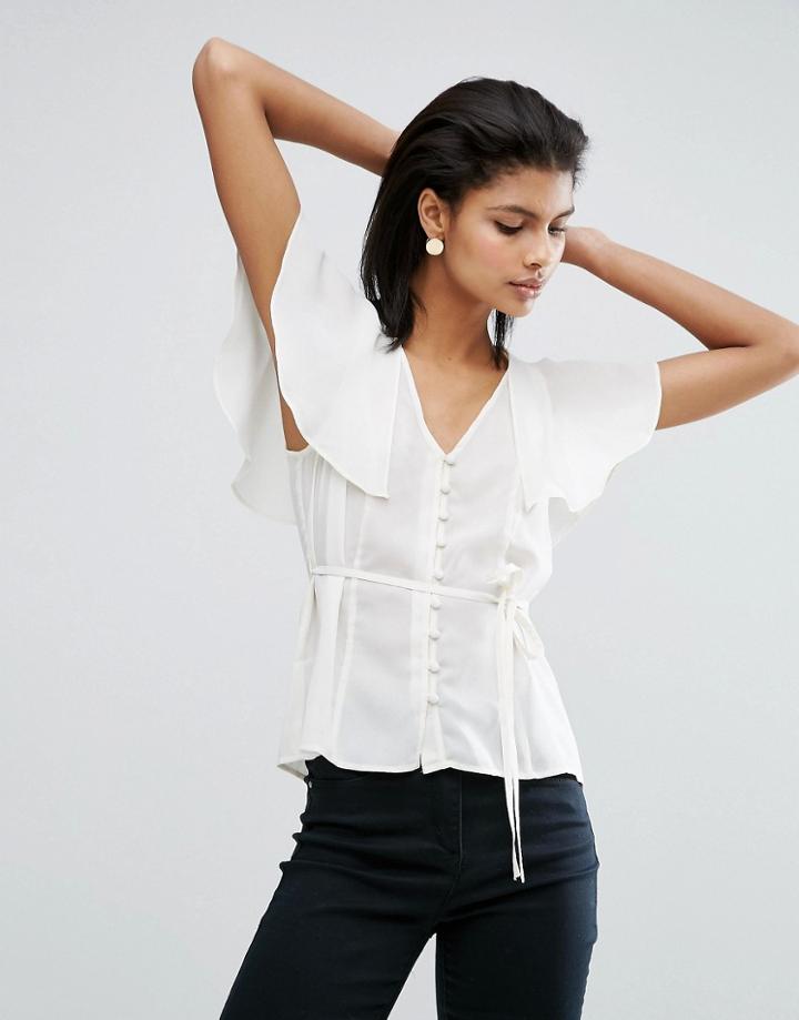 Asos Tea Blouse With Button Front & Cape Back - Cream
