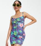 Asos Design Petite Strappy Mini Dress In Leopard And Floral Print-multi