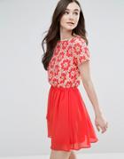 Pussycat London Skater Dress With Floral Top And Chiffon Skirt - Pink