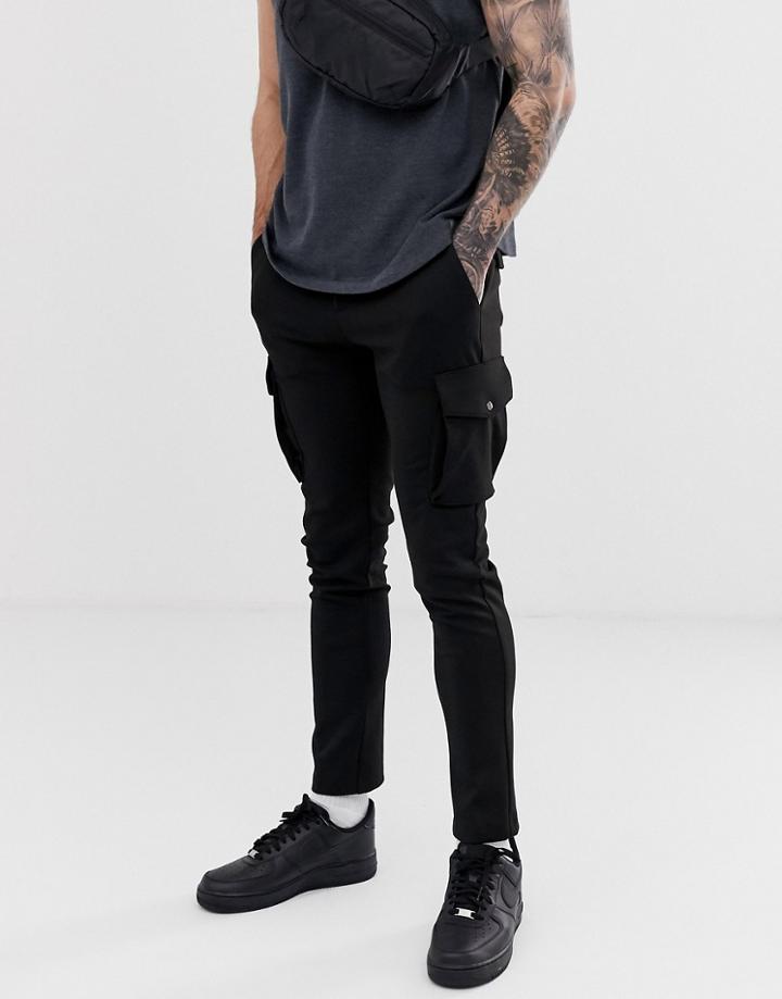 River Island Skinny Cargo Pants In Black
