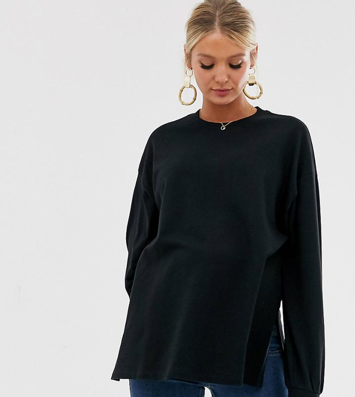 Asos Design Maternity Super Oversized Lightweight Sweat With Side Splits In Black