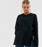 Asos Design Maternity Super Oversized Lightweight Sweat With Side Splits In Black