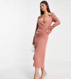 Asos Design Tall 70s Drape Front Wrap Midi Dress In Pink