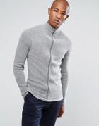 Selected Homme Zip Through Cardigan With High Neck In 100% Cotton - Gray
