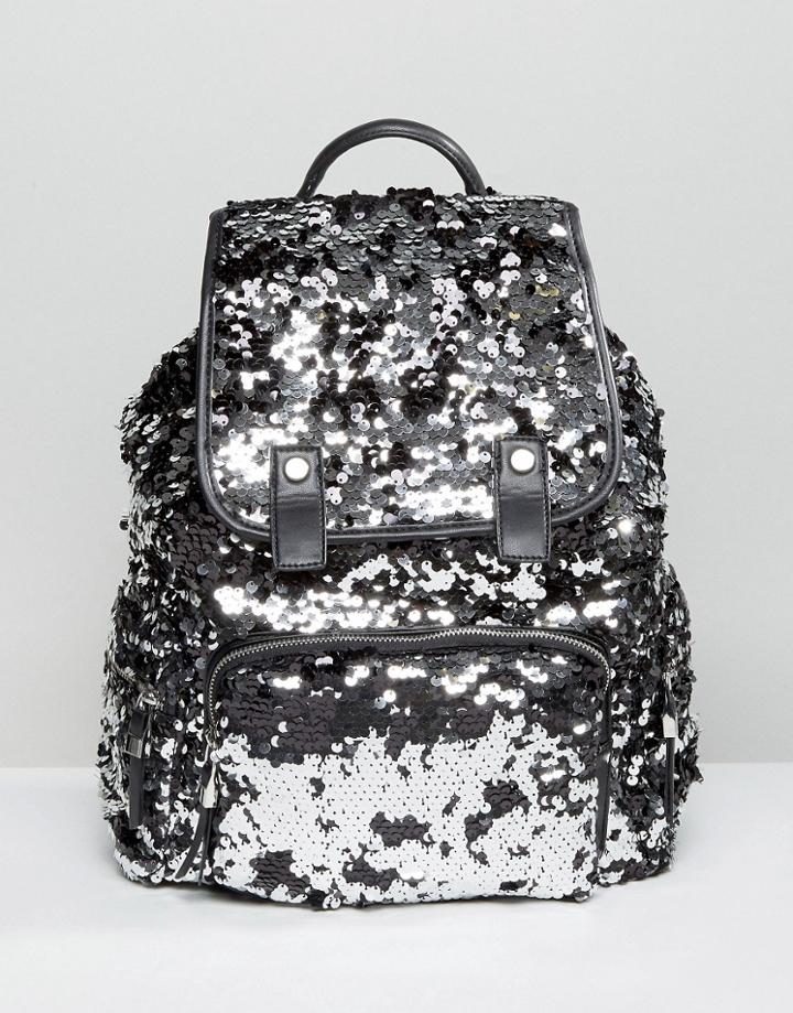 Miss Selfridge Sequin Backpack - Silver