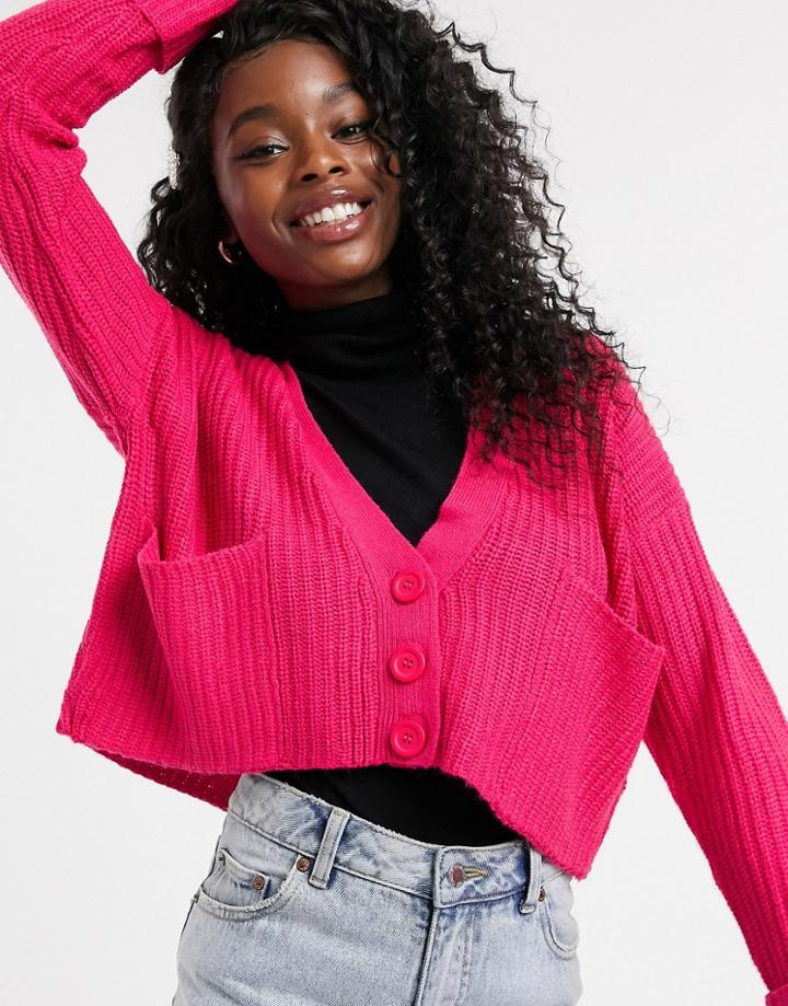 Qed London Cropped Button Through Cardigan In Hot Pink