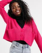 Qed London Cropped Button Through Cardigan In Hot Pink