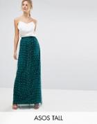 Asos Tall Faux Pearl Embellished Tulle Maxi Skirt - Green