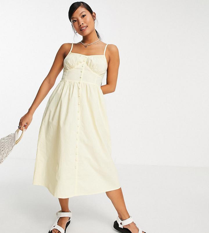 Influence Petite Cami Strap Button Front Midi Dress In Yellow