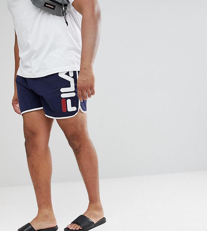Fila Plus Black Line Runner Swim Shorts With Logo In Navy - Navy