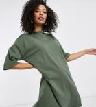 Asos Design Tall T-shirt Dress In Khaki-green