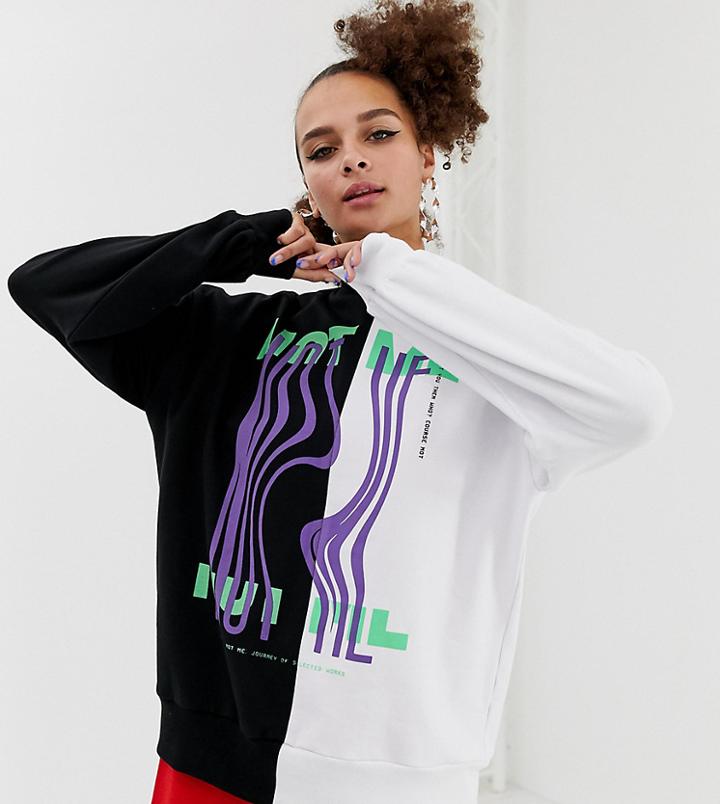 Collusion Color Block Sweatshirt With Graphic Print - Multi