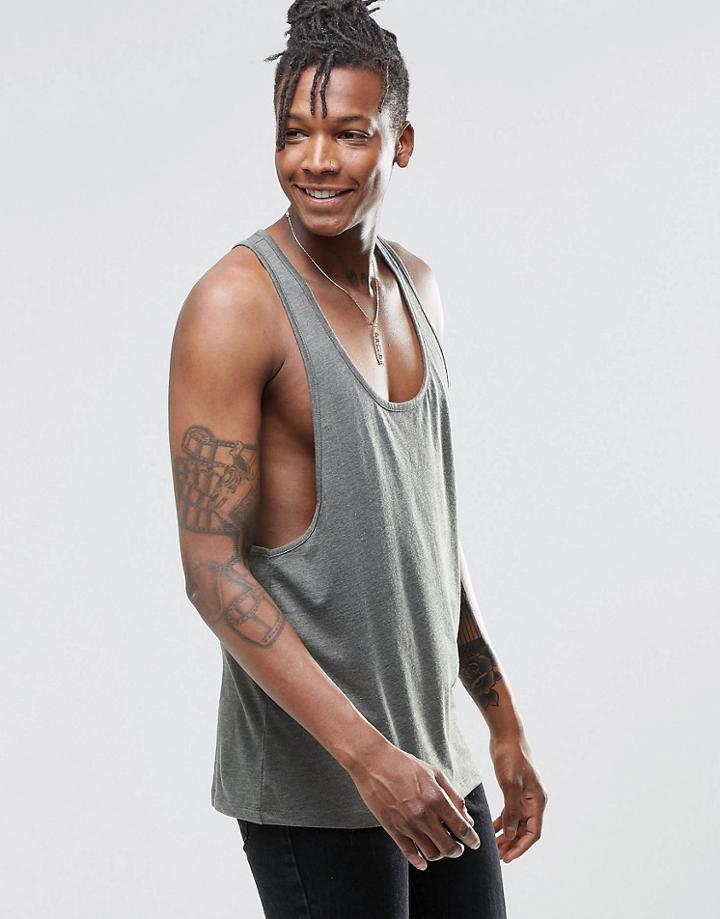 Asos Tank With Extreme Racer Back In Khaki - Khaki