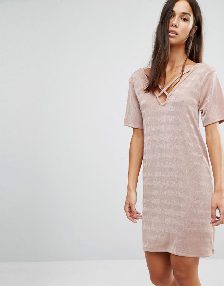 Missguided Cross Over T-shirt Dress - Pink