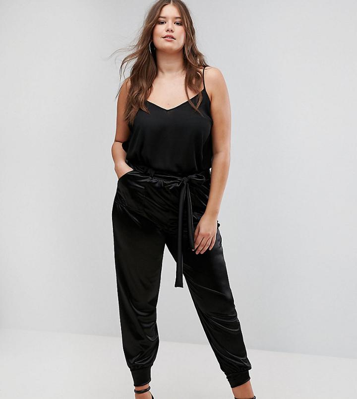 Club L Plus Satin Peg Pants - Black