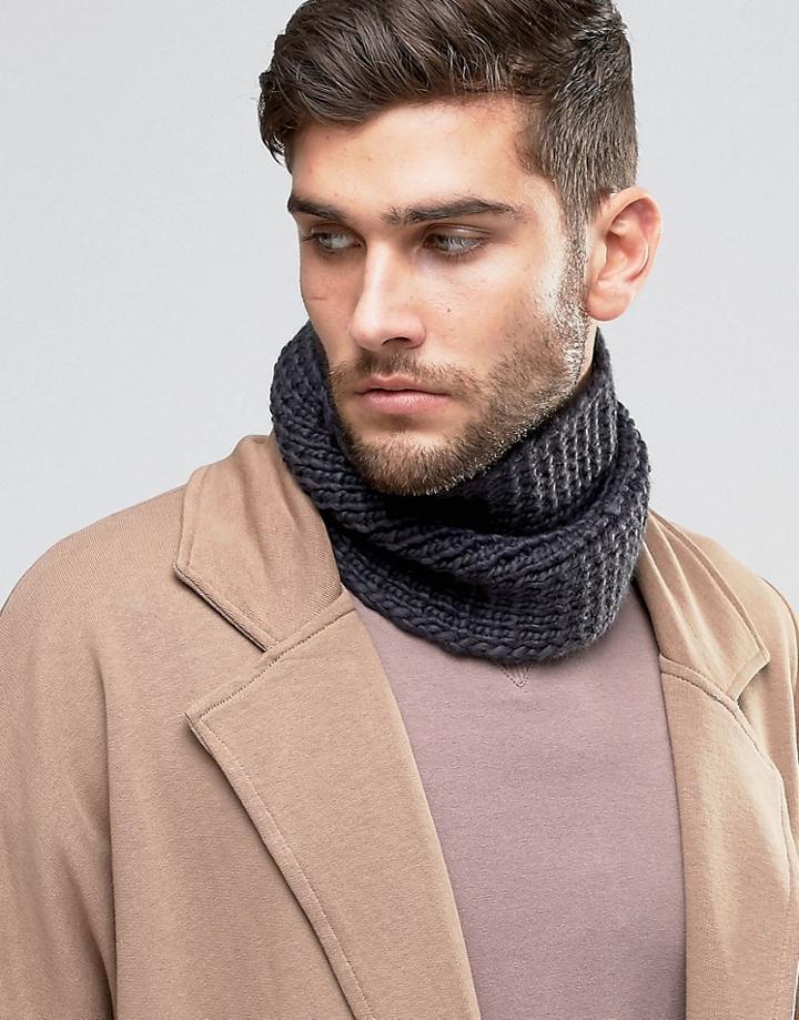 Asos Knitted Infinity Scarf In Gray - Gray