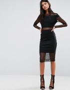 Twin Sister Mesh Insert Knee Length Dress - Black