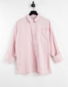 Asos Design Long Sleeve Oversized Cotton Dad Shirt In Blush And White Stripe-multi