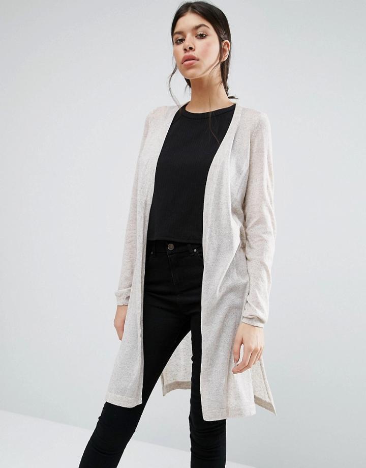 Vero Moda Longline Cardigan With Slits - Cream