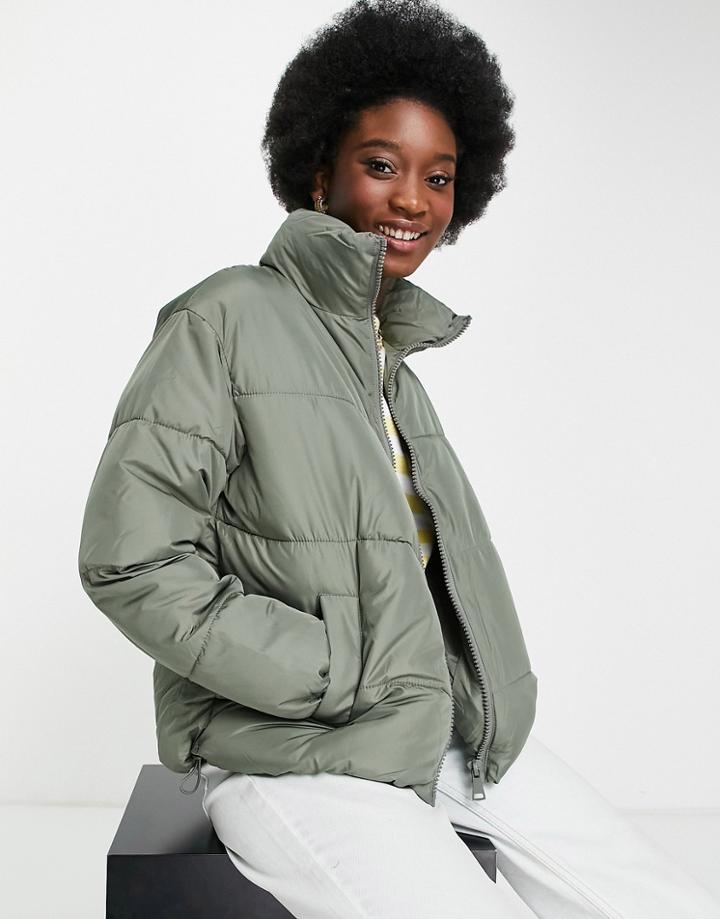 New Look Boxy Puffer Jacket In Light Khaki-green