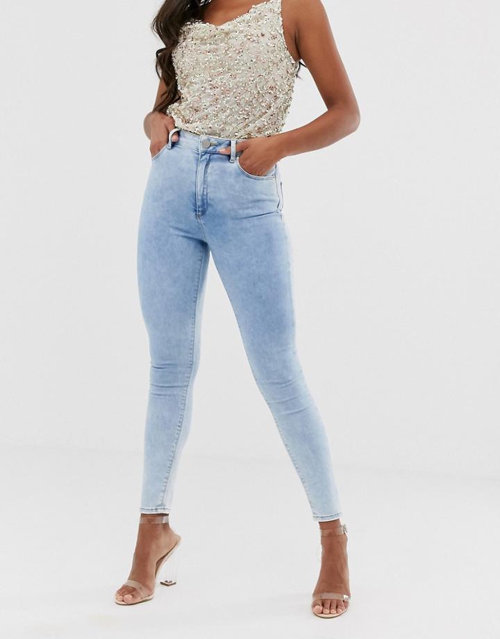 Asos Design Ridley High Waisted Skinny Jeans In Light Stonewash