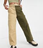 Topshop Petite Contrast Straight Leg Pants In Khaki And Stone - Part Of A Set-multi