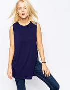 Asos The Sleeveless Longline Top With Side Split - Navy