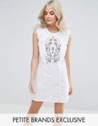 Fashion Union Petite Ruffle Detail Dress With Embroidery - White