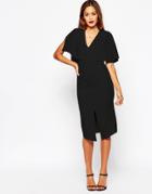 Asos Wiggle Dress With Woven Mix Angel Sleeve - Black