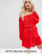 Missguided Petite Ruffle Hem Tassel Dress - Red