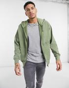 Asos Dark Future Oversized Zip Through Hoodie With Back Embroidery In Washed Khaki-green