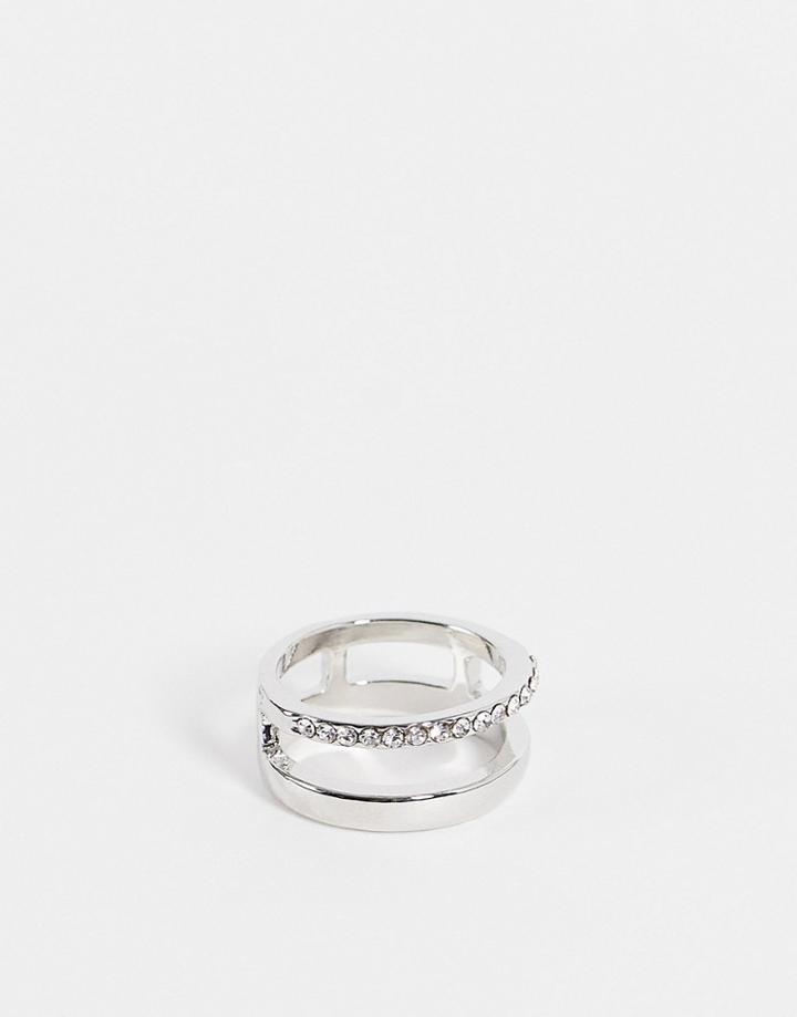 Designb London Ring Stacking Effect With Pave Detail In Silver