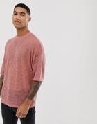 Asos Design Oversized T-shirt With Half Sleeve In Textured Fabric In Pink