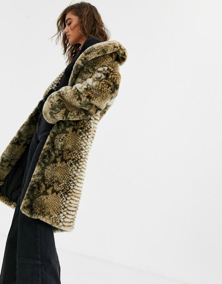 Jakke Long Coat In Faux Fur Snake Print-multi