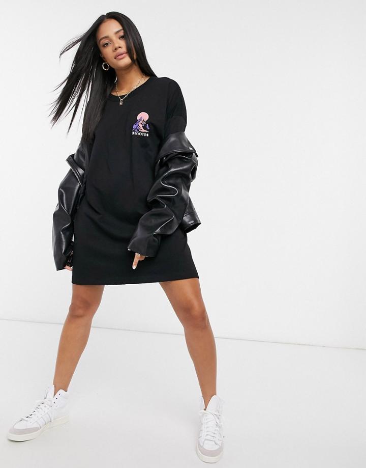 Asos Design Oversized T-shirt Dress With Kyoto Graphic In Black