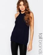 Brave Soul Tall High Neck Ribbed Top - Navy
