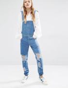 Daisy Street Distressed Overalls - Mid Wash