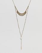 Asos Design Spike And Stone Multirow Necklace - Gold