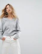 Asos Cropped Sweater With V Neck In Mohair Blend - Cream