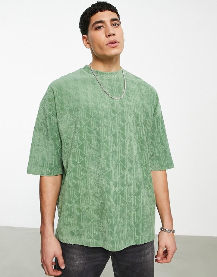 Asos Design Oversized T-shirt In Jacquard Toweling Texture In Green