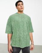 Asos Design Oversized T-shirt In Jacquard Toweling Texture In Green