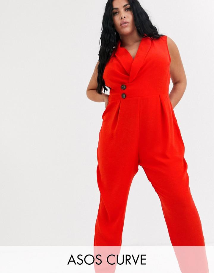 Asos Design Curve Sleeveless Wrap Tux Jumpsuit