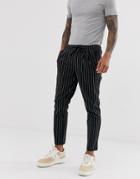 Asos Design Cigarette Pants In Textured Stripe - Black
